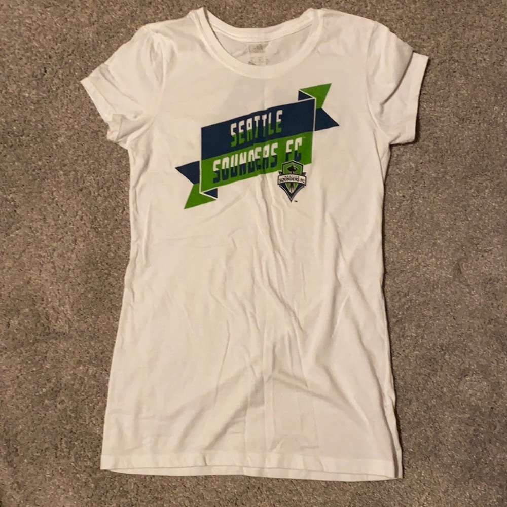 Seattle Sounders White Adidas T Shirt, Size M